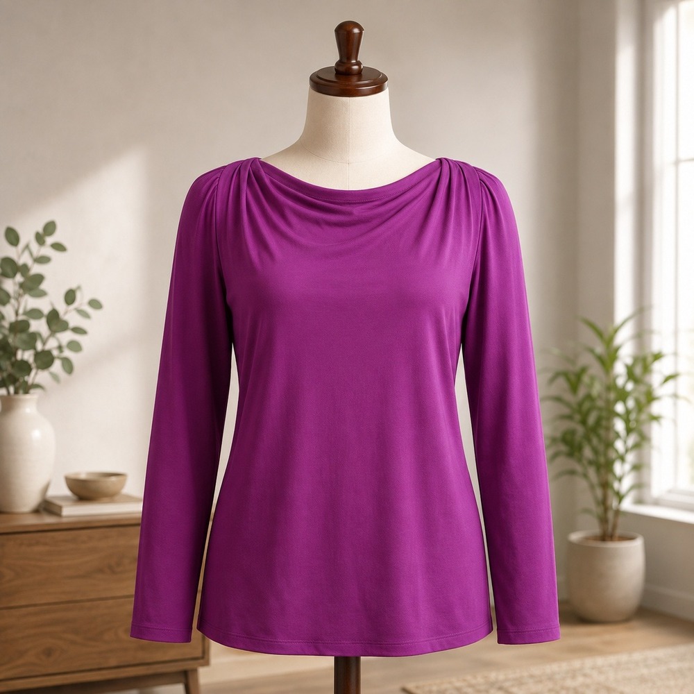 Denim & Co Long Sleeve Top Womens Size Small Purple Boat Neck Knit Shirt